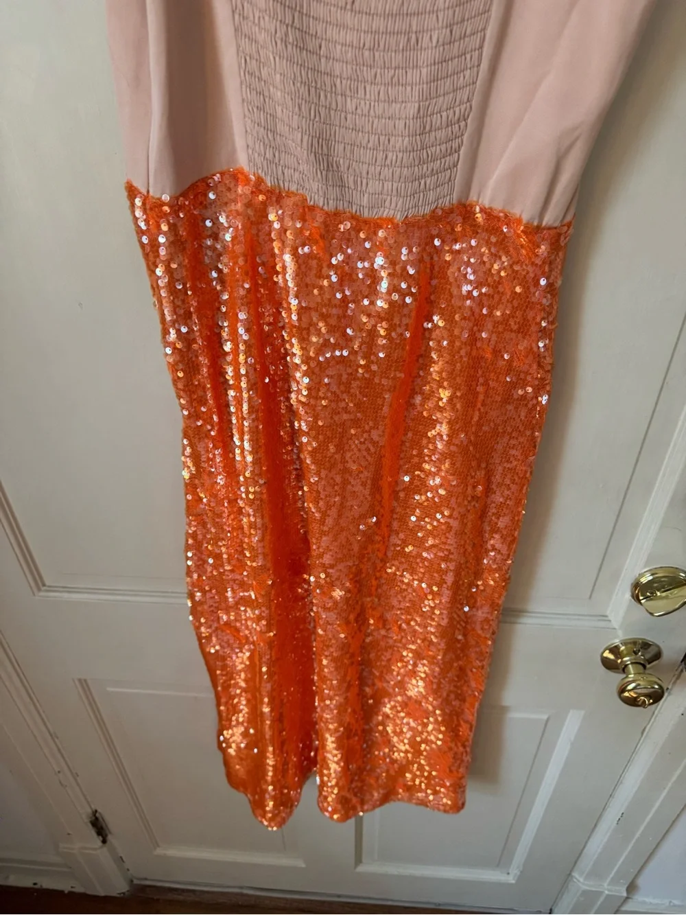 Anthropologie Orange Sequin Midi Skirt with Side Slit - Picture 9 of 10